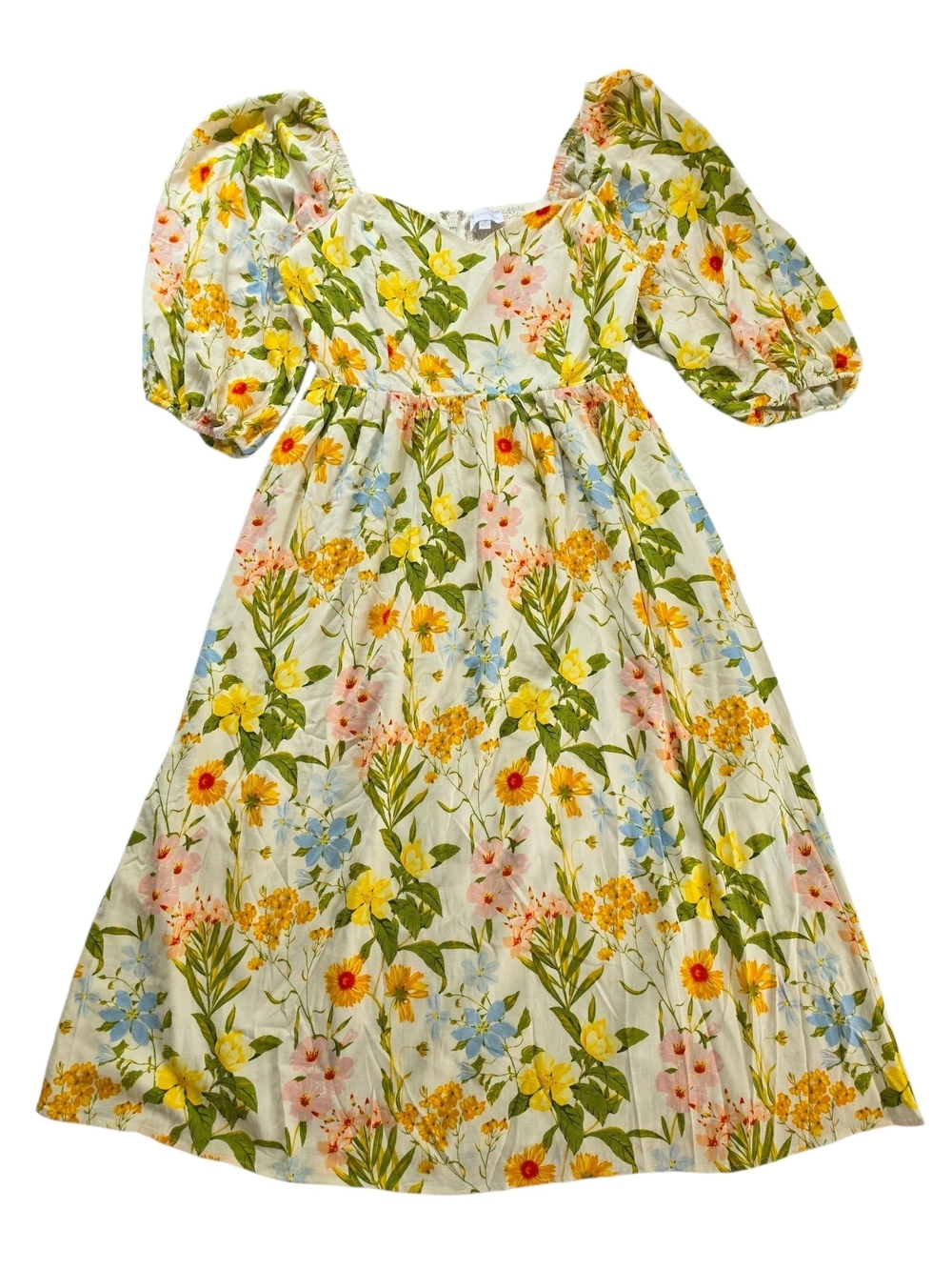 Sugarlips White Floral Midi Dress with Yellow & Green Blooms